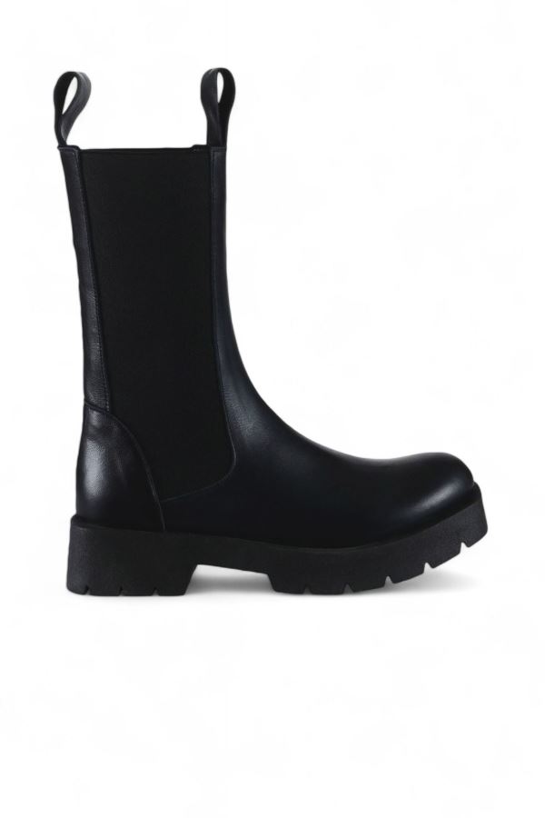 Siyah Deri Kadın Topuklu Bot