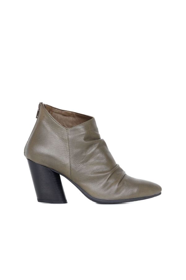Yeşil Deri Kadın Topuklu Bot