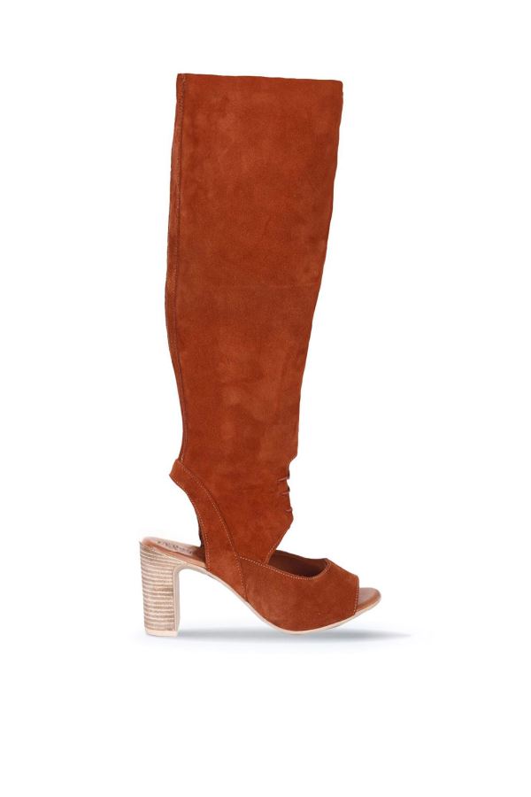 Taba Süet Kadın Topuklu Çizme