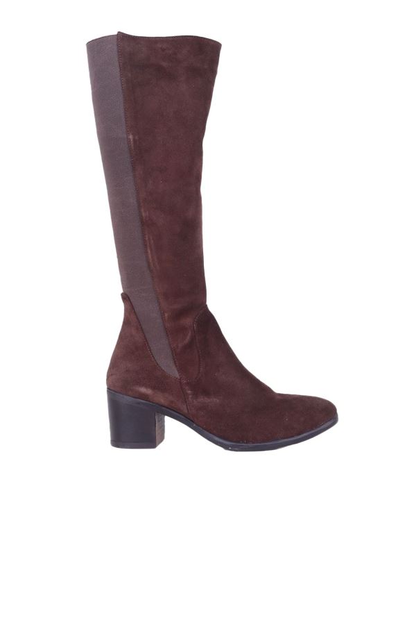 Kahverengi Koyu Süet Kadın Topuklu Çizme