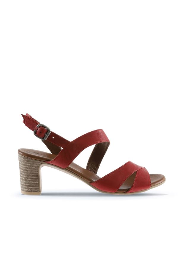 Kırmızı Deri Kadın Topuklu Sandalet