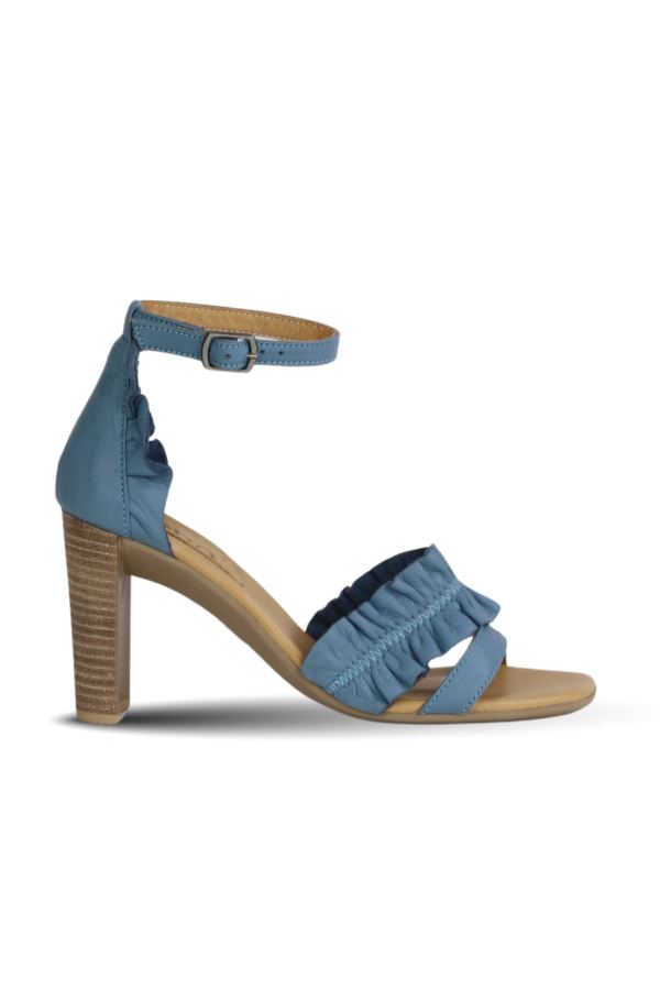 Mavi Deri Kadın Topuklu Sandalet