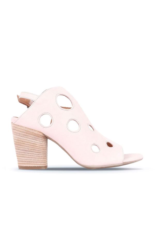 Pudra Deri Kadın Topuklu Sandalet