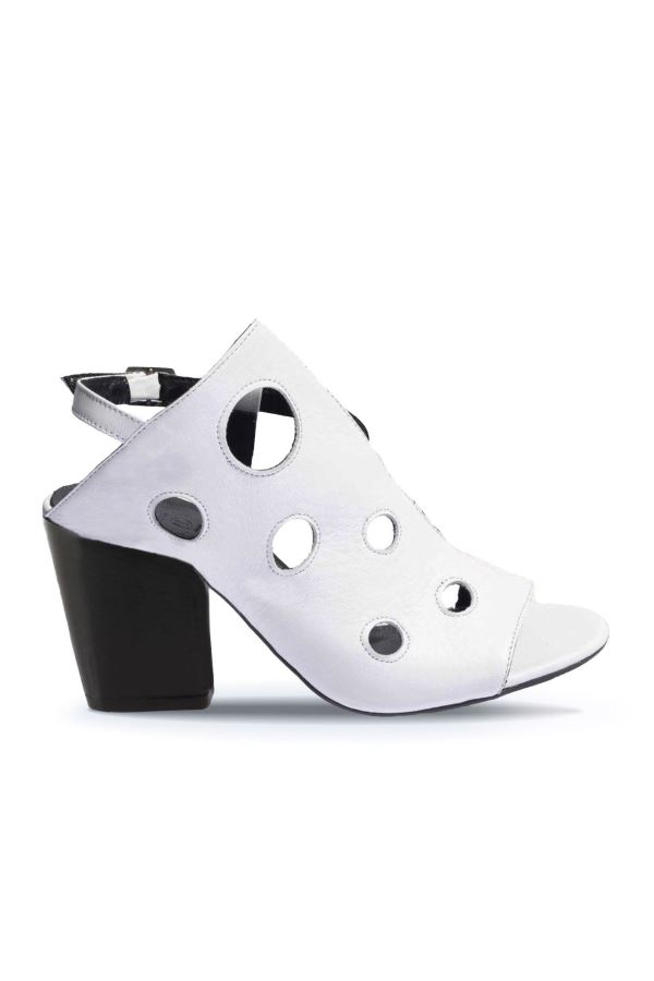 Beyaz Deri Kadın Topuklu Sandalet