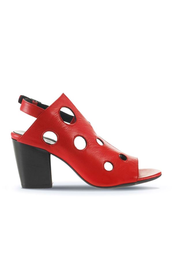 Kırmızı Deri Kadın Topuklu Sandalet