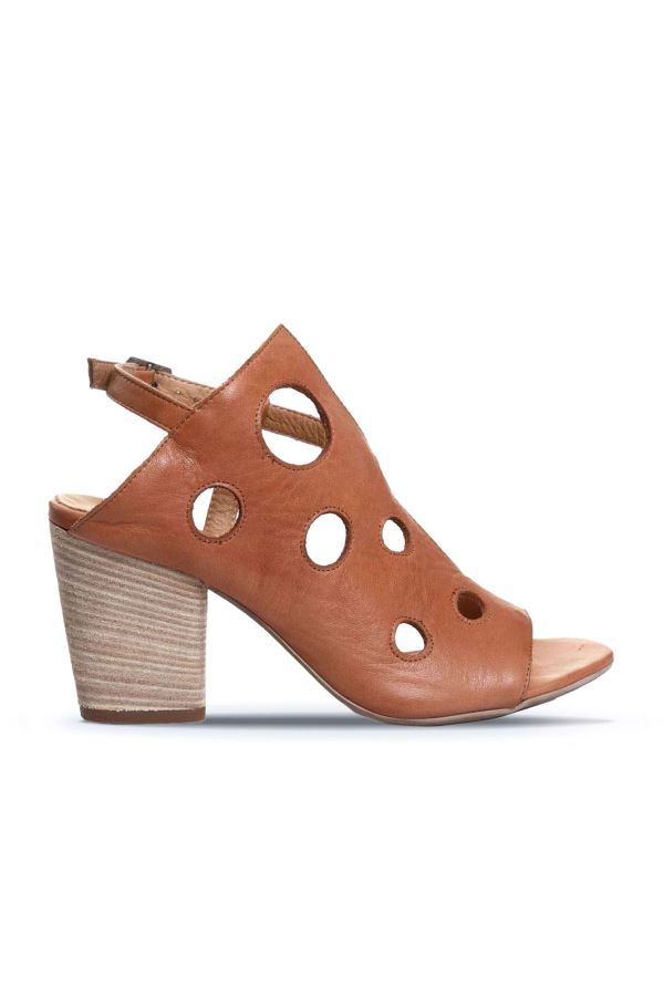 Taba Deri Kadın Topuklu Sandalet