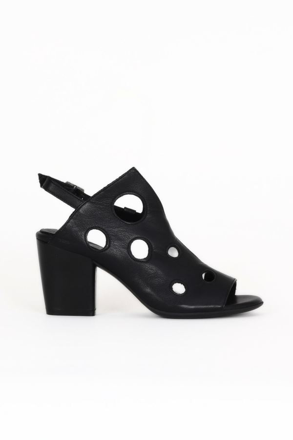 Siyah Deri Kadın Topuklu Sandalet