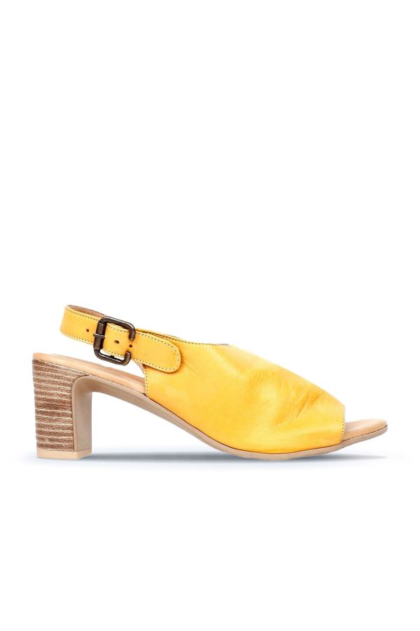 Sarı Deri Kadın Topuklu Sandalet