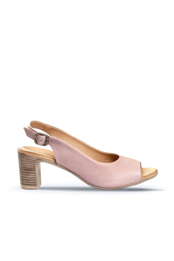 Gül Kurusu Deri Kadın Topuklu Sandalet