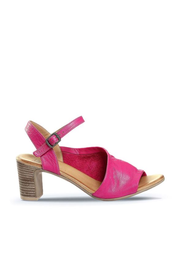 Fuşya Deri Kadın Topuklu Sandalet