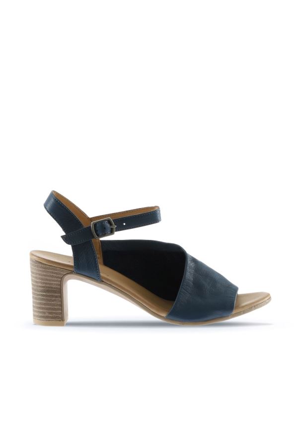 Mavi Deri Kadın Topuklu Sandalet
