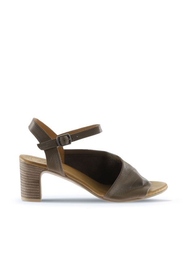 Gri Deri Kadın Topuklu Sandalet 