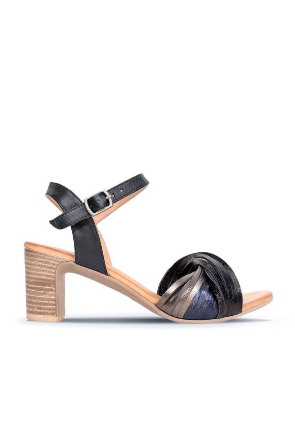 Lacivert Deri Kadın Topuklu Sandalet