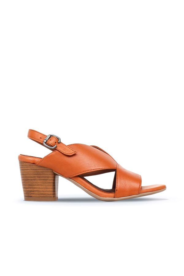 Taba Deri Kadın Topuklu Sandalet