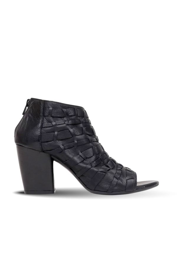 Siyah Khv Deri Kadın Topuklu Sandalet