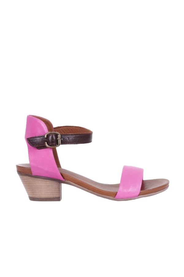 Fuşya Deri Kadın Topuklu Sandalet