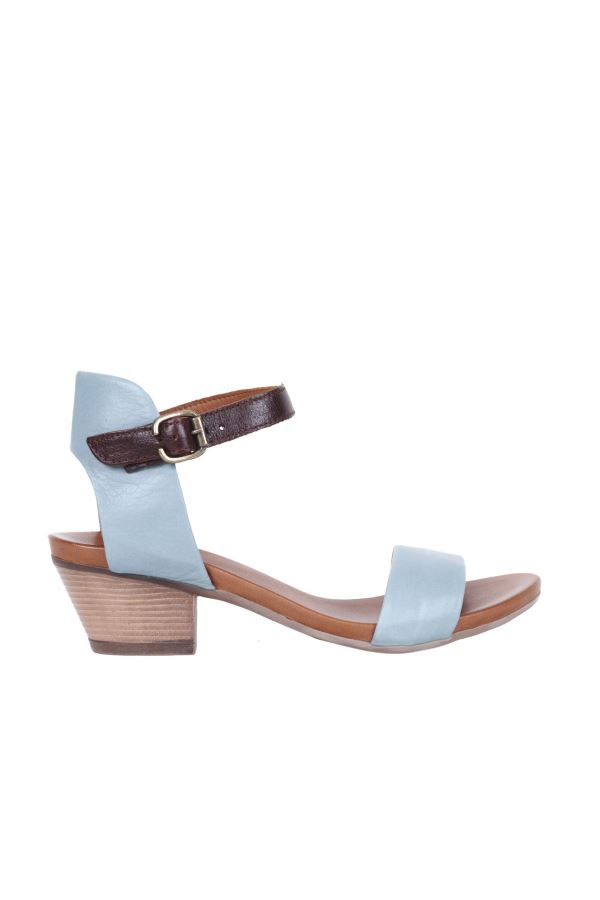 Mavi Deri Kadın Topuklu Sandalet