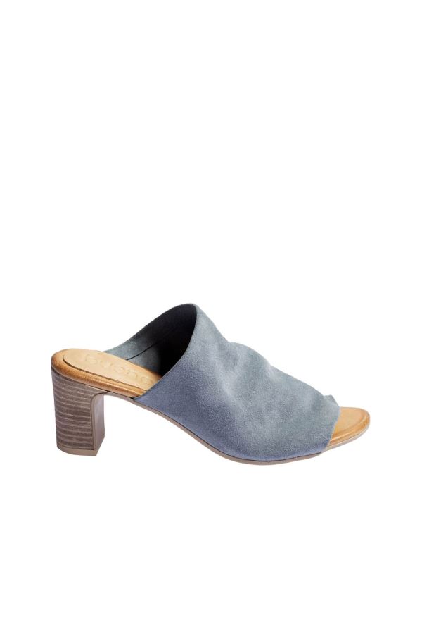 Mavi Süet Kadın Topuklu Terlik
