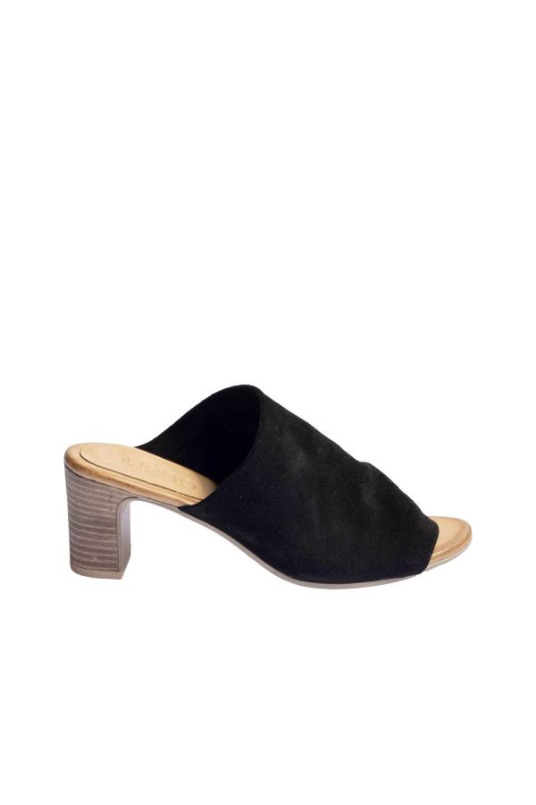 Siyah Süet Kadın Topuklu Terlik