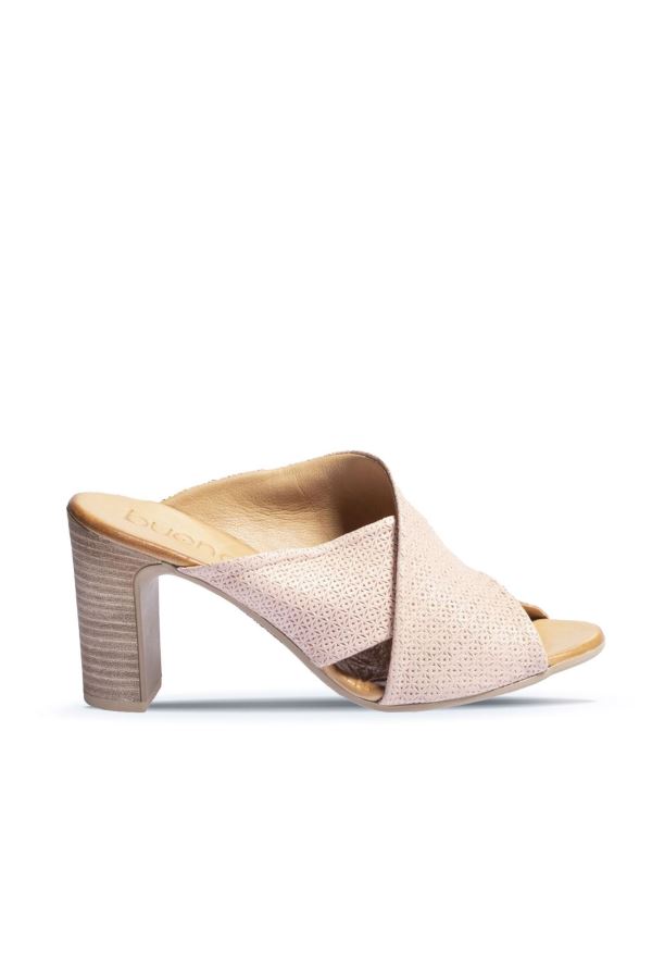Pudra Deri Kadın Topuklu Terlik