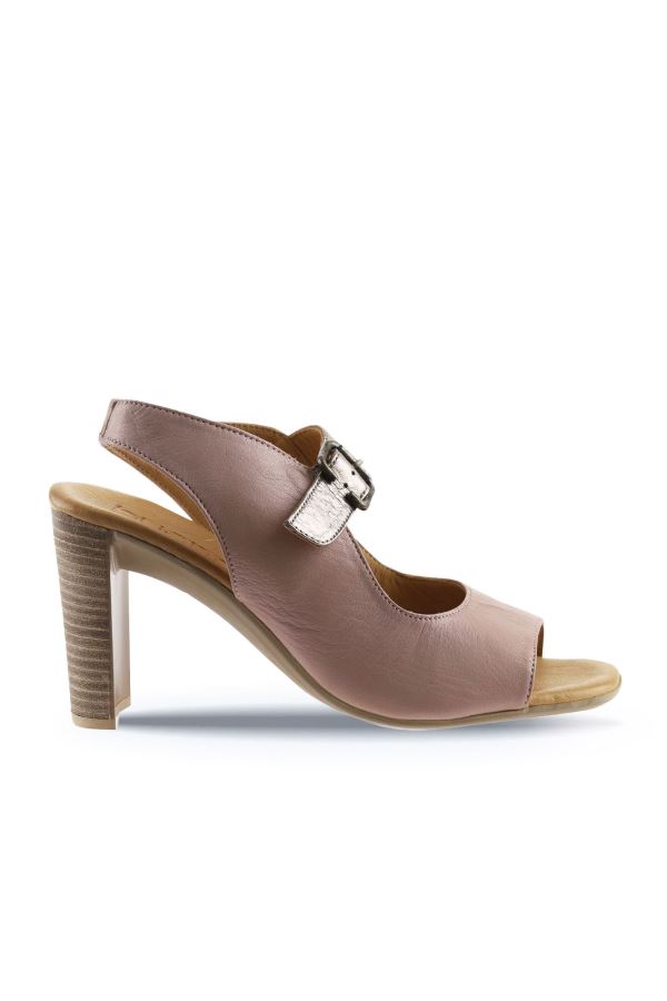 Gül Kurusu Vizon Deri Kadın Topuklu Sandalet 
