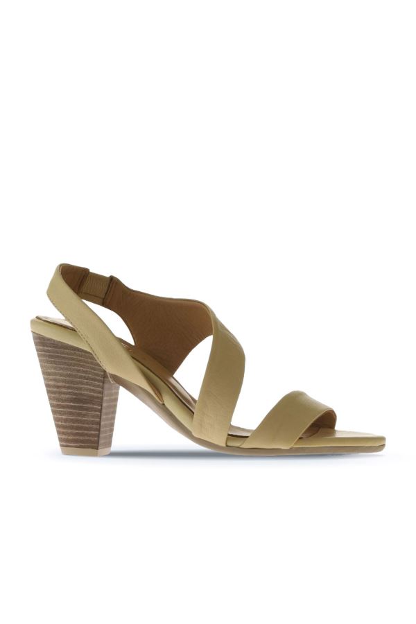 Sarı Deri Kadın Topuklu Sandalet