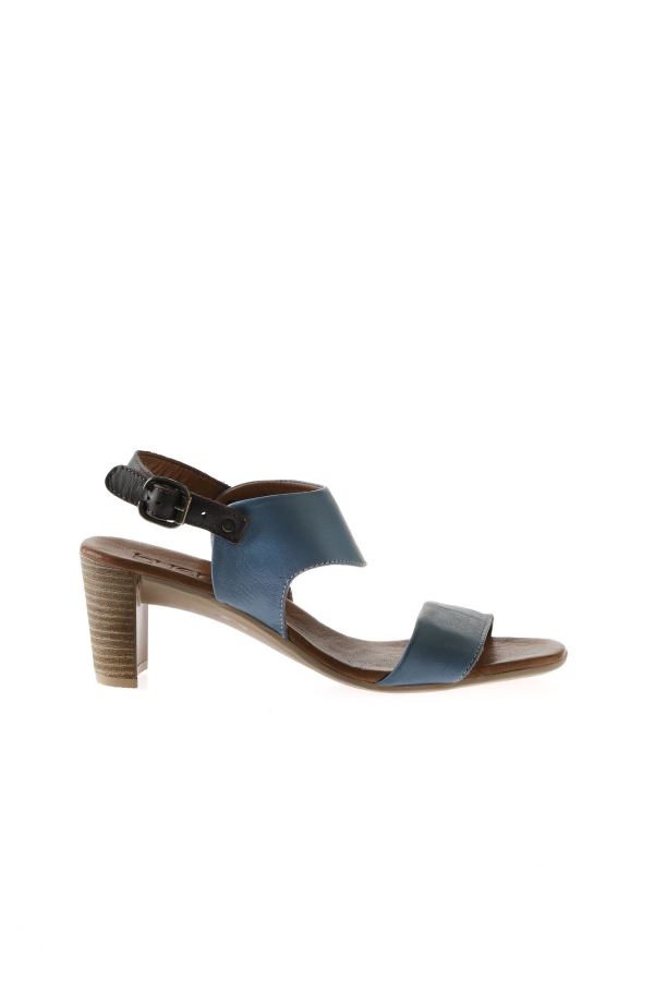Mavi Deri Kadın Topuklu Sandalet