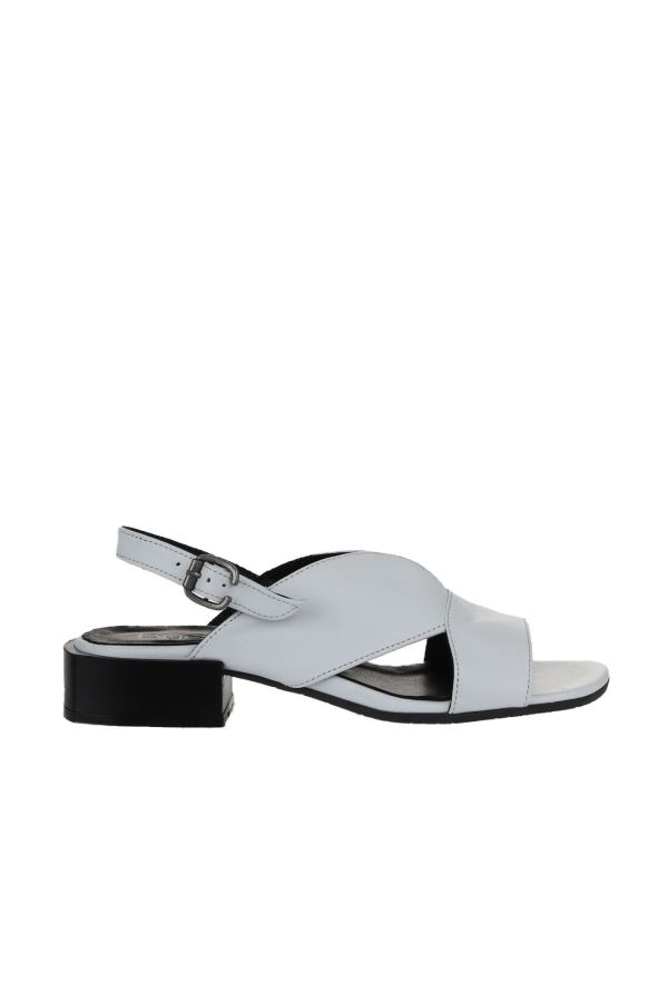 Beyaz Deri Kadın Topuklu Sandalet 