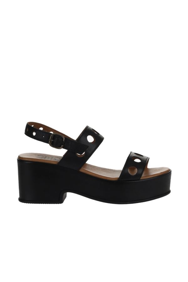 Siyah Khv Deri Kadın Dolgu Topuklu Sandalet