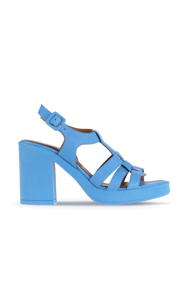Turkuaz Deri Kadın Topuklu Sandalet