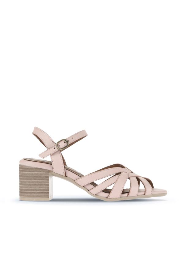 Pudra Deri Kadın Topuklu Sandalet