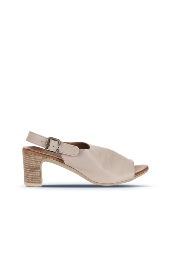 Gri Deri Kadın Topuklu Sandalet