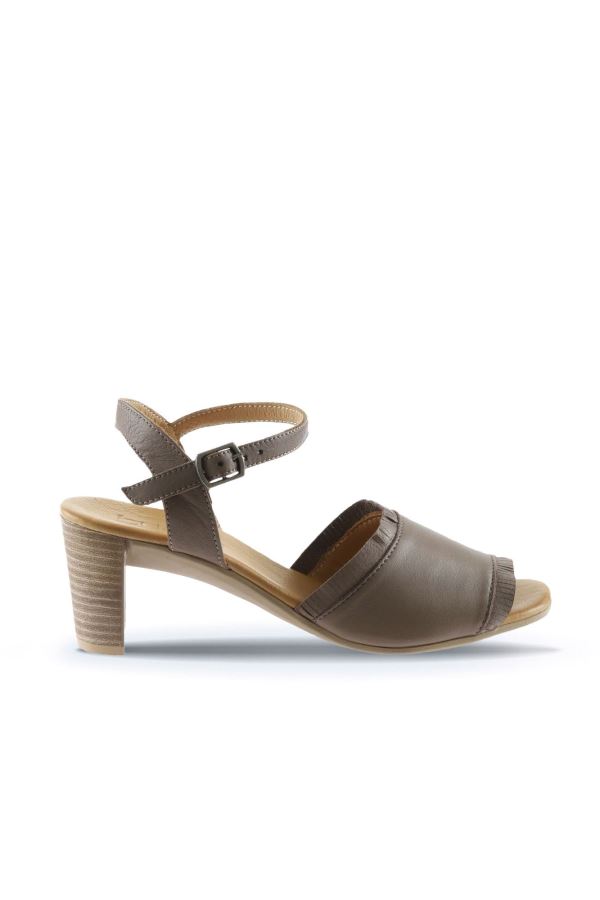 Gri Deri Kadın Topuklu Sandalet