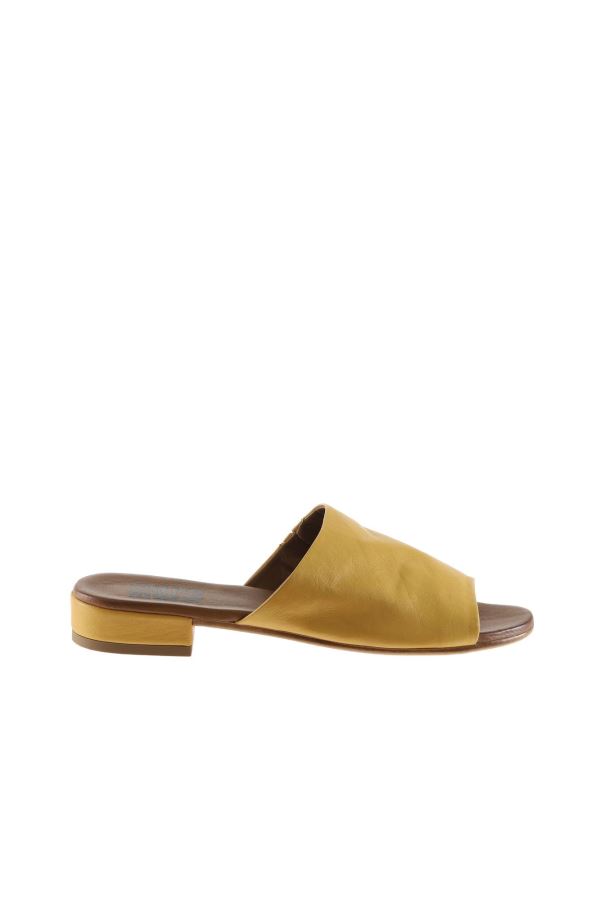 Sarı Deri Kadın Düz Terlik