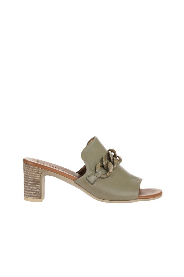 Yeşil Deri Kadın Topuklu Terlik