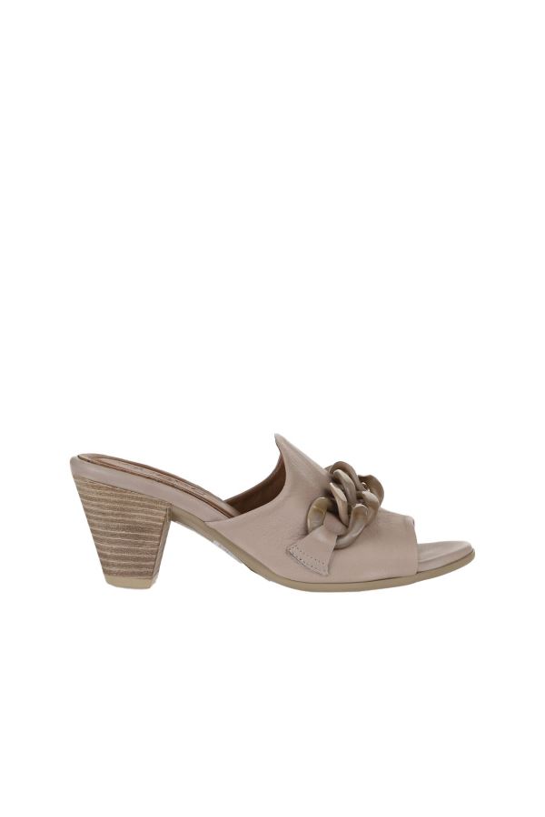 Gri Deri Kadın Topuklu Terlik