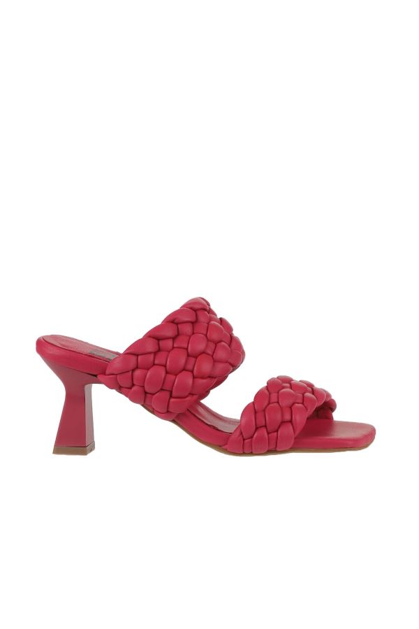 Fuşya Deri Kadın Topuklu Terlik