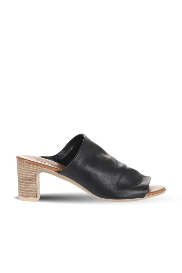 Siyah Khv-Bej Deri Kadın Topuklu Terlik